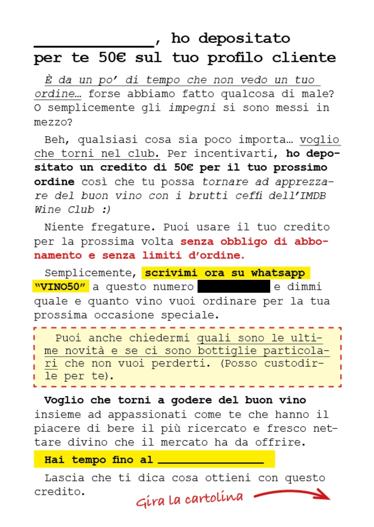 Reactivation direct mail insert