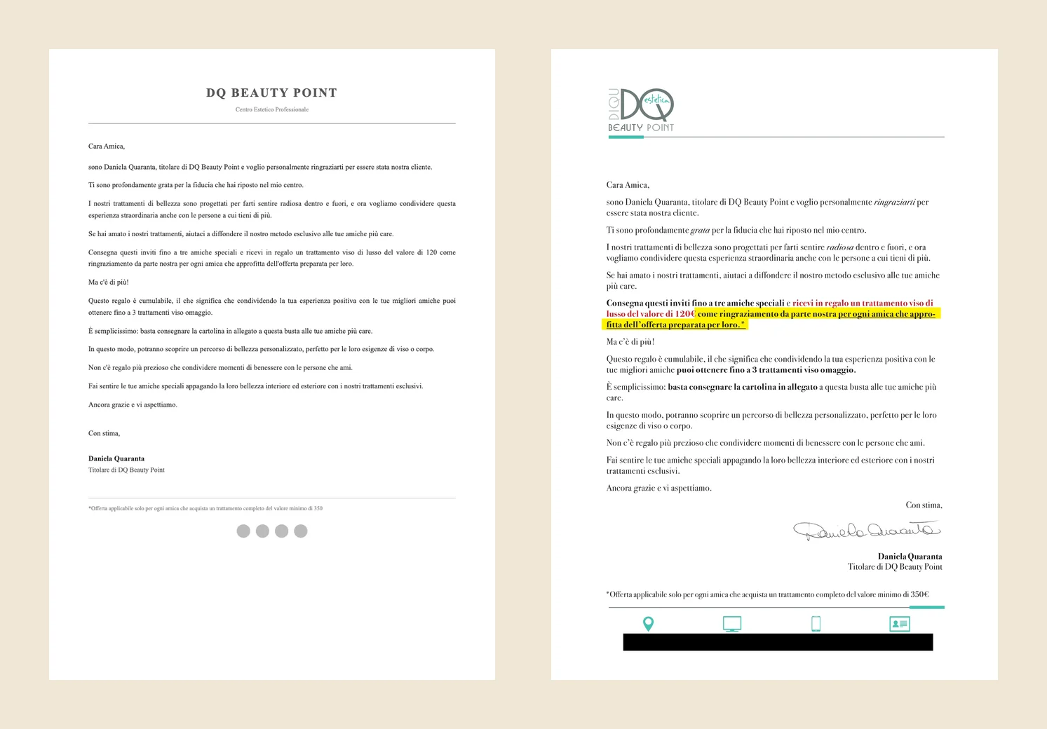 Stessa lettera di vendita: a sinistra un layout generico, a destra lo stesso testo progettato a risposta diretta